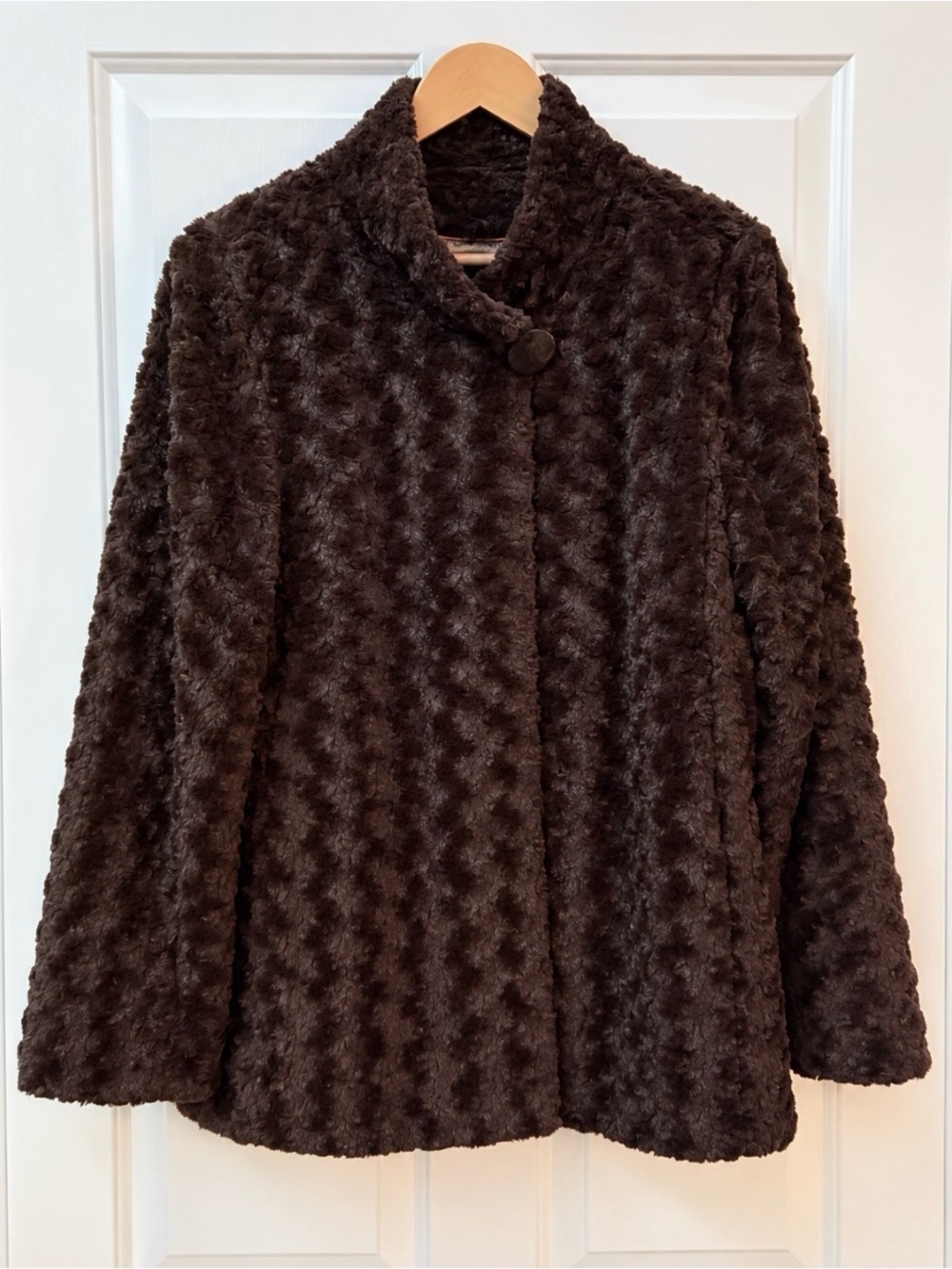 Dennis by Dennis Basso Textured Curly Faux Fur Jacket Brown Coat Large - Picture 2 of 10